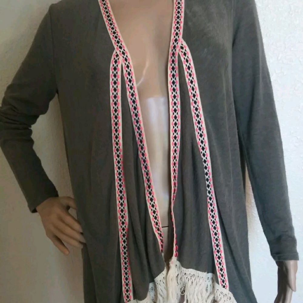 Soprano Fringe Embroidered open Front Cardigan